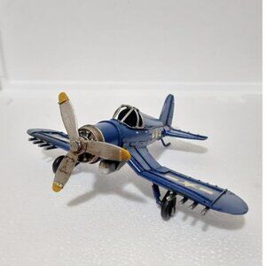 Vintage Metal Model Airplane Blue WWII Fighter Plane Decorative Collectible